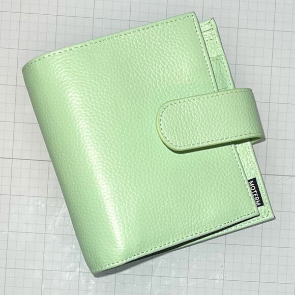 Moterm 6 Ring Sage Green Leather Compact Planner Wallet Binder w/Bag+Flyleaf+Pgs - Picture 1 of 10
